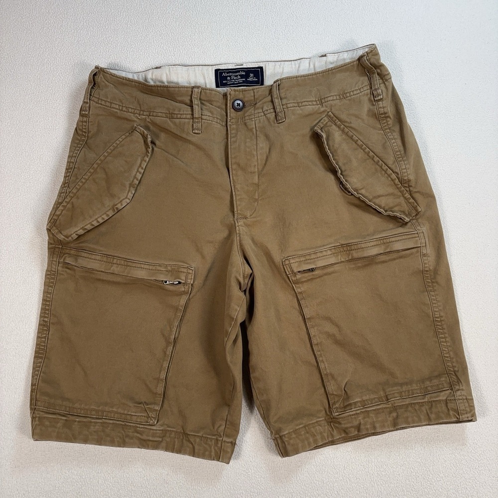 Abercrombie & Fitch 9" Cargo Shorts‎ Men's 31 (fits 32) Khaki Snap Flap Pockets